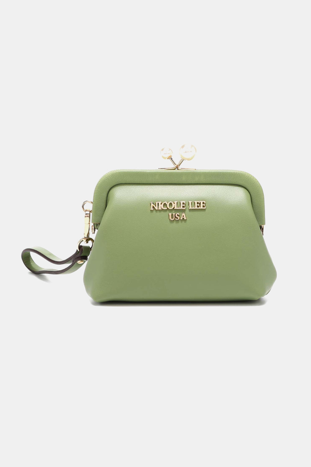 Green handbag with 'Nicole Lee USA' branding on a white background