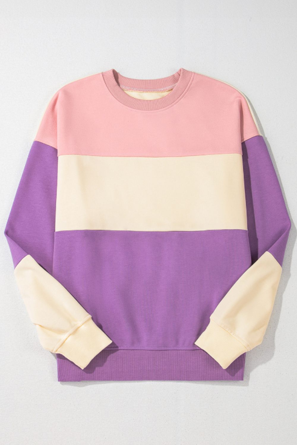 Lavender Contrast Round Neck Long Sleeve Sweatshirt