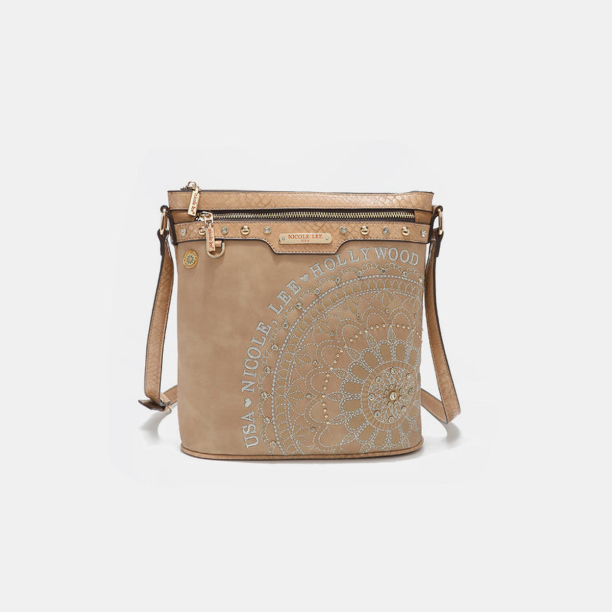 Nicole Lee USA Nikky Metallic Stitching Embroidery Inlaid Rhinestone Crossbody Bag