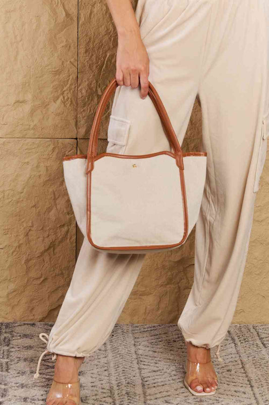 F. Beach Chic Faux Leather Trim Tote Bag in Ochre