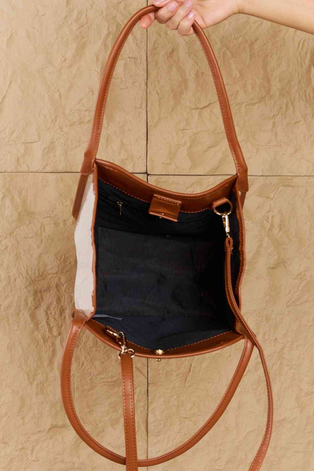 F. Beach Chic Faux Leather Trim Tote Bag in Ochre