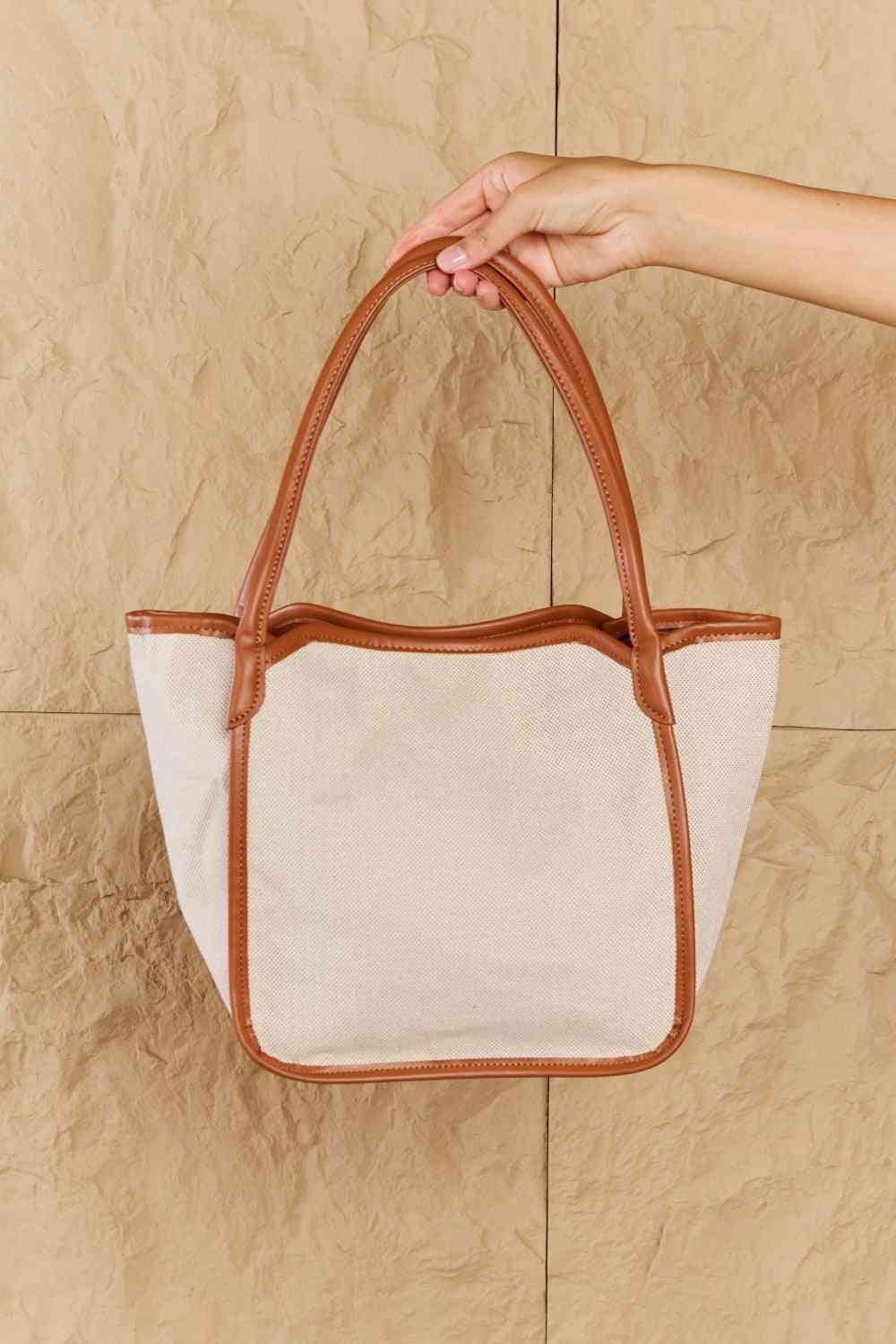F. Beach Chic Faux Leather Trim Tote Bag in Ochre