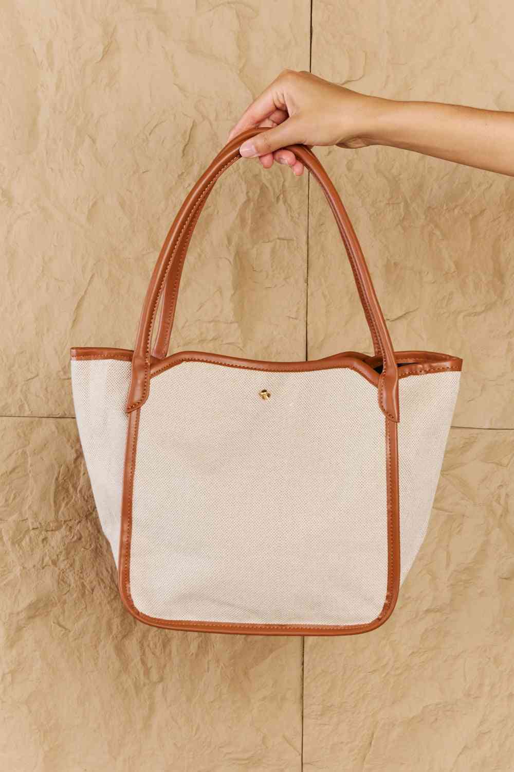 F. Beach Chic Faux Leather Trim Tote Bag in Ochre