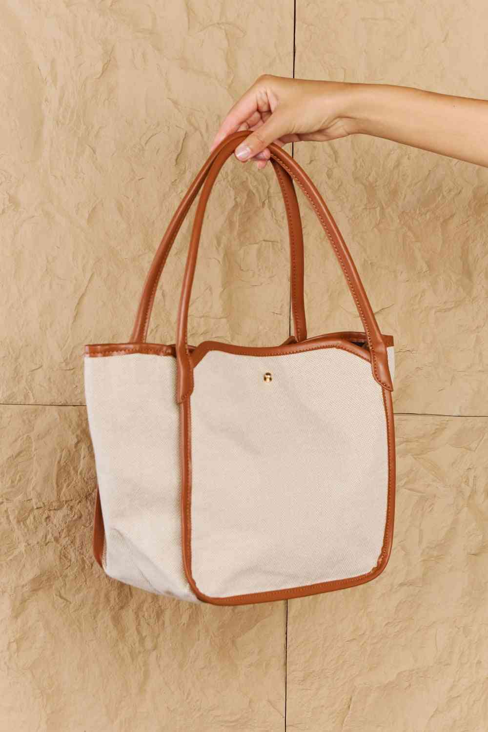 F. Beach Chic Faux Leather Trim Tote Bag in Ochre