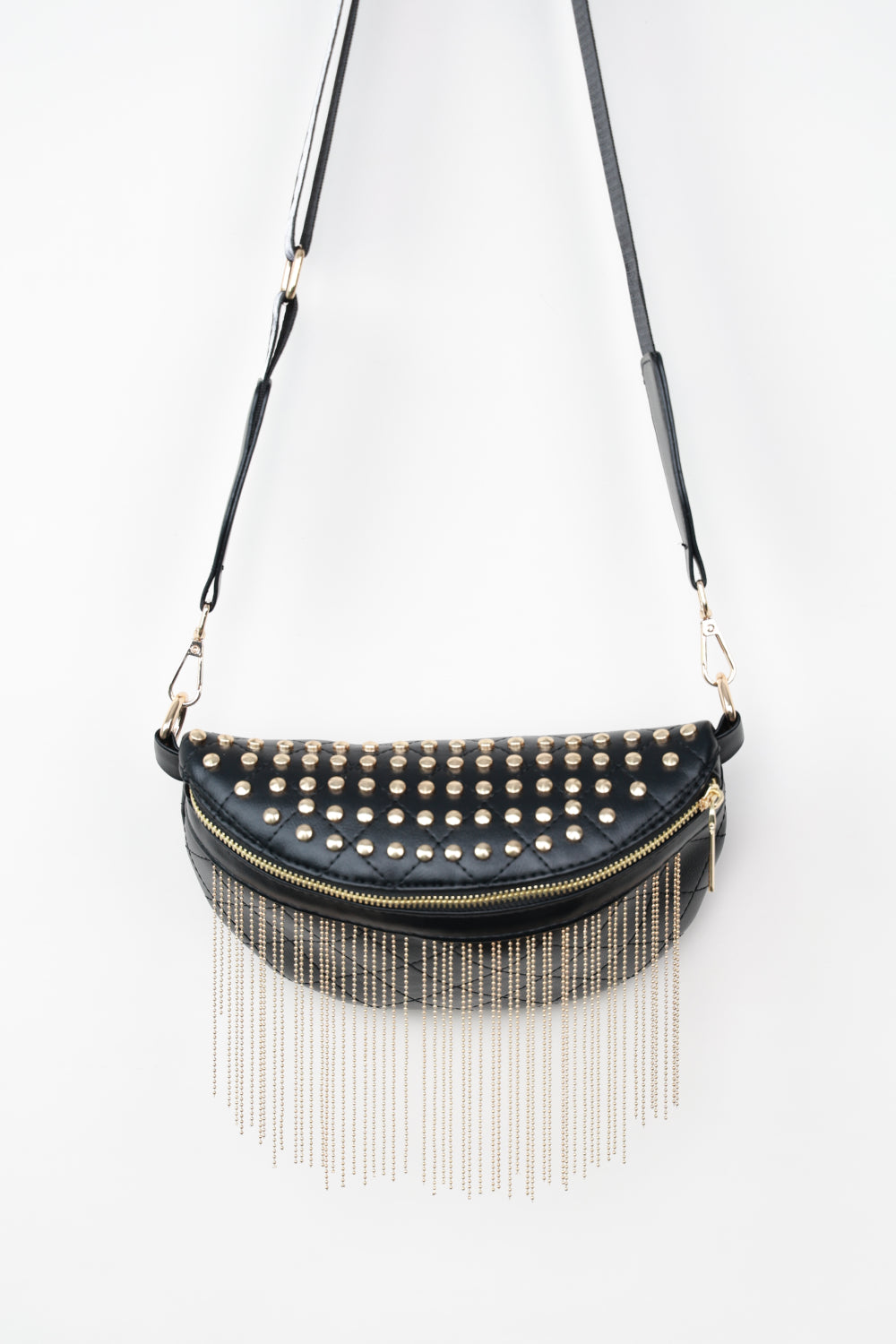 PU Leather Chic Studded Sling Bag with Fringes