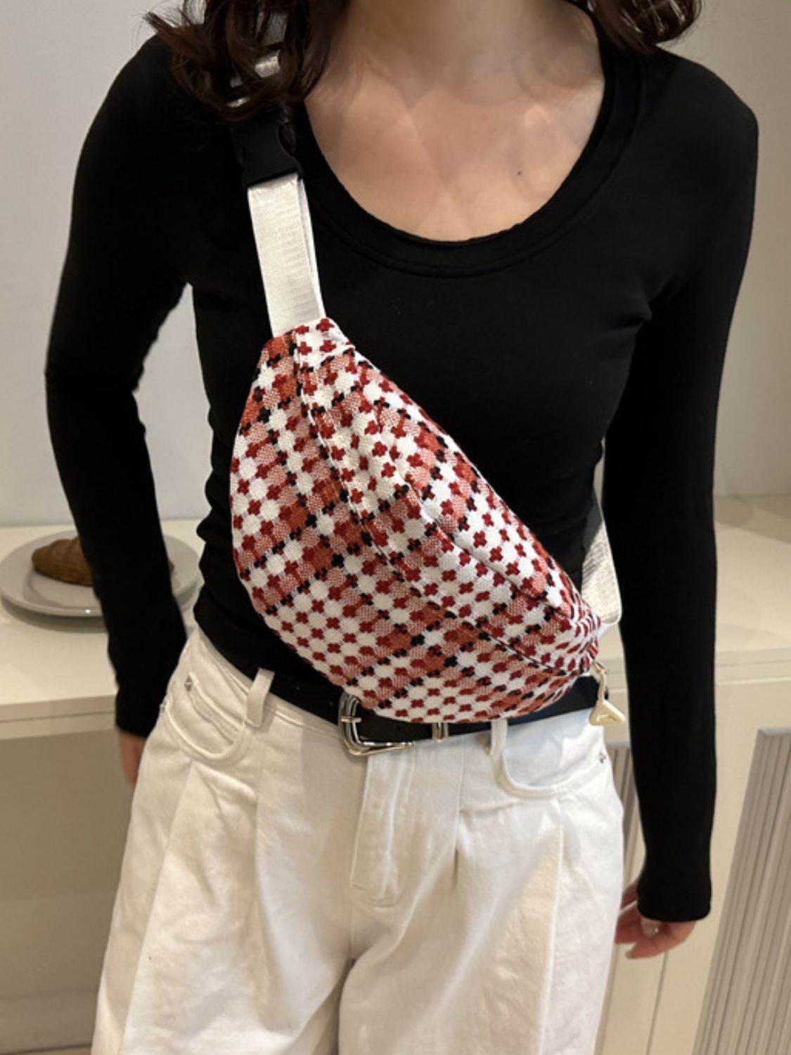 Plaid Wide Strap Unisex Chic Crossbody Bag