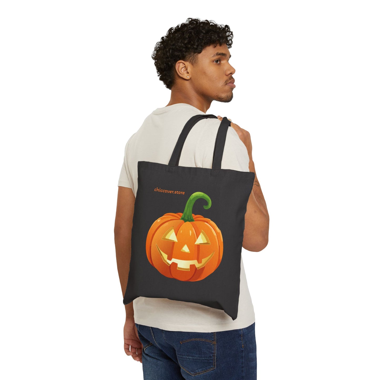 Spooky Season Jack Pumpkin Halloween Print Eco Cotton Canvas Tote Bag