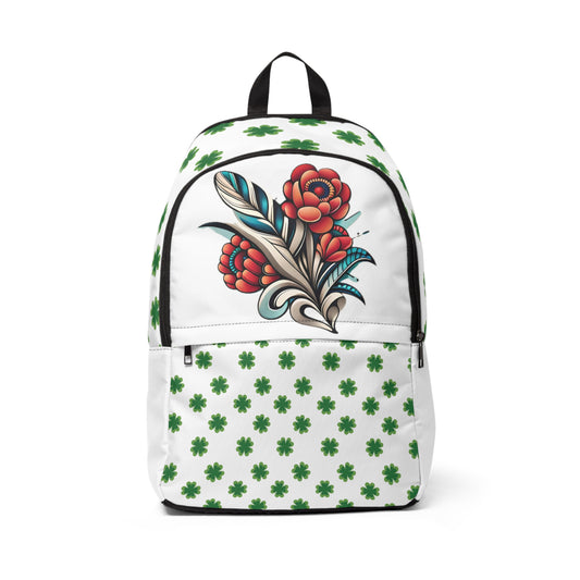 Clovers Leaves Print School Work Unisex Fabric Backpack