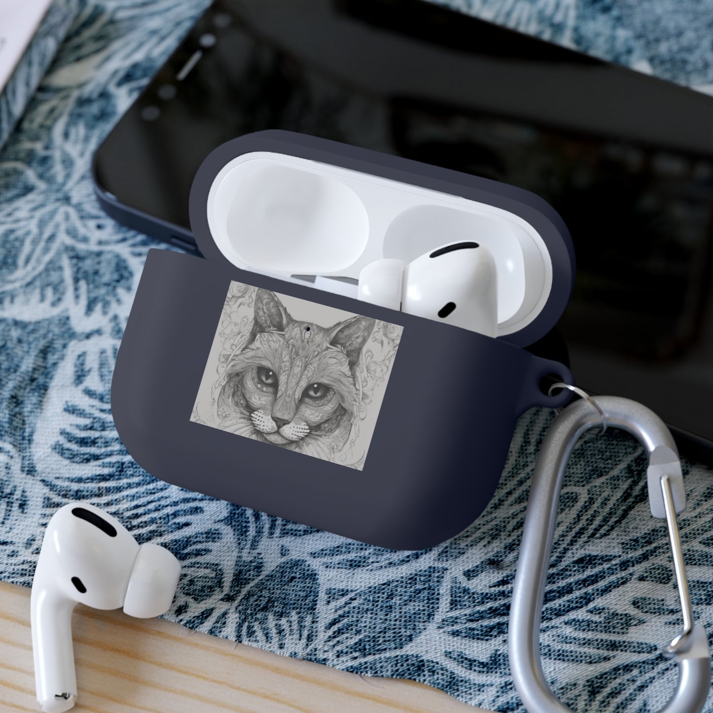 The Cat Black-and-White Print Unisex Travel AirPods and AirPods Pro Case Cover