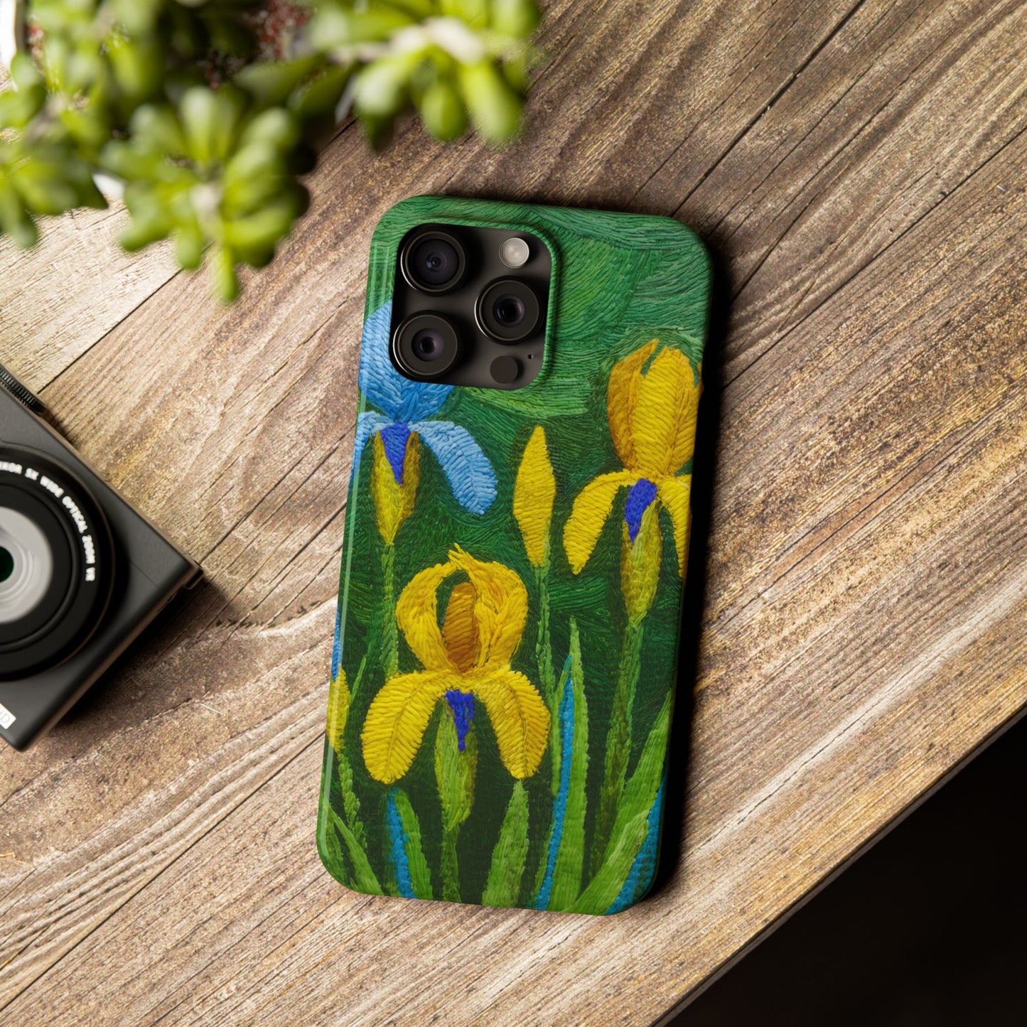 Knitted Irises Print Unisex Travel Slim Phone Cases