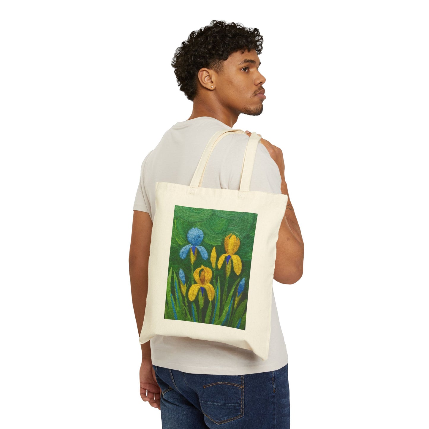 Knitted Irises Print Unisex Shopping Travel Regular Cotton Canvas Tote Bag