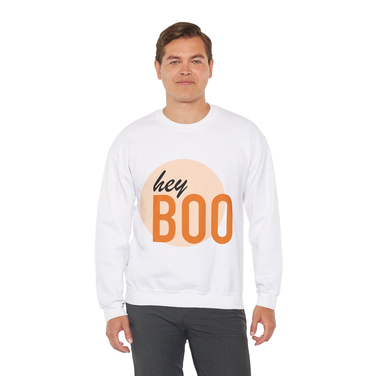 Hey Boo Halloween Print Chic Unisex Heavy Blend™ Crewneck Sweatshirt