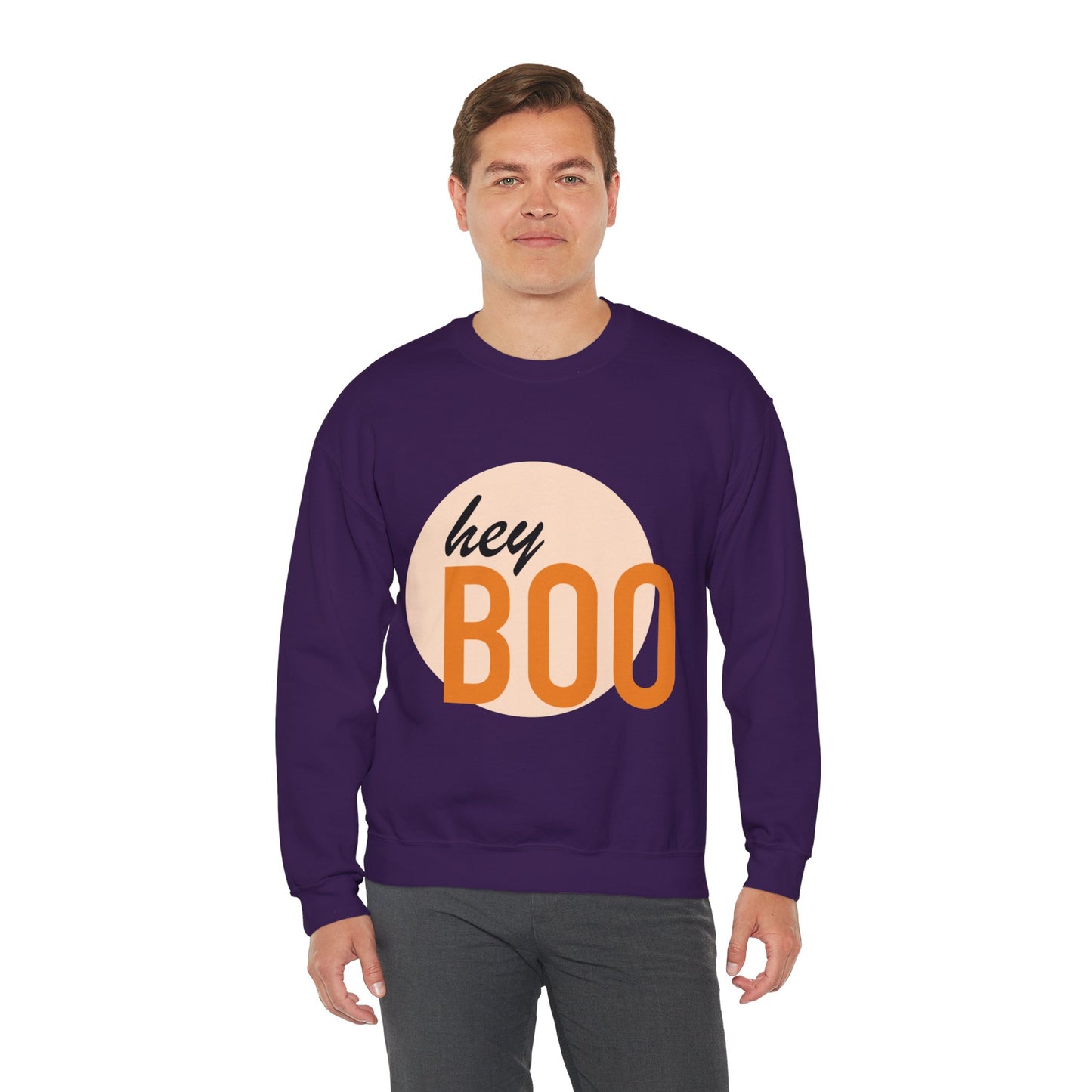 Hey Boo Halloween Print Chic Unisex Heavy Blend™ Crewneck Sweatshirt