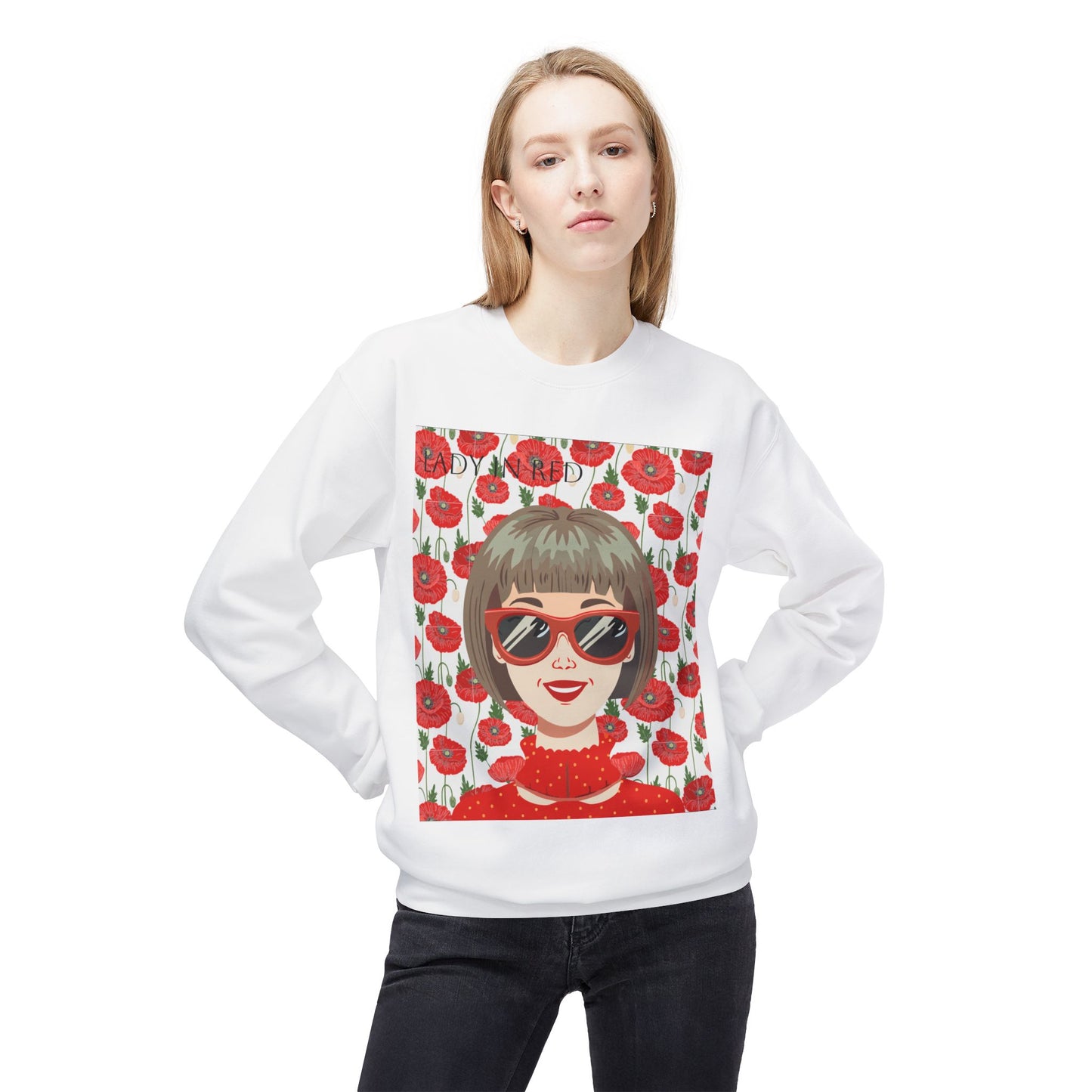 The Lady In Red Unisex Chic Midweight Softstyle Fleece Crewneck Sweatshirt