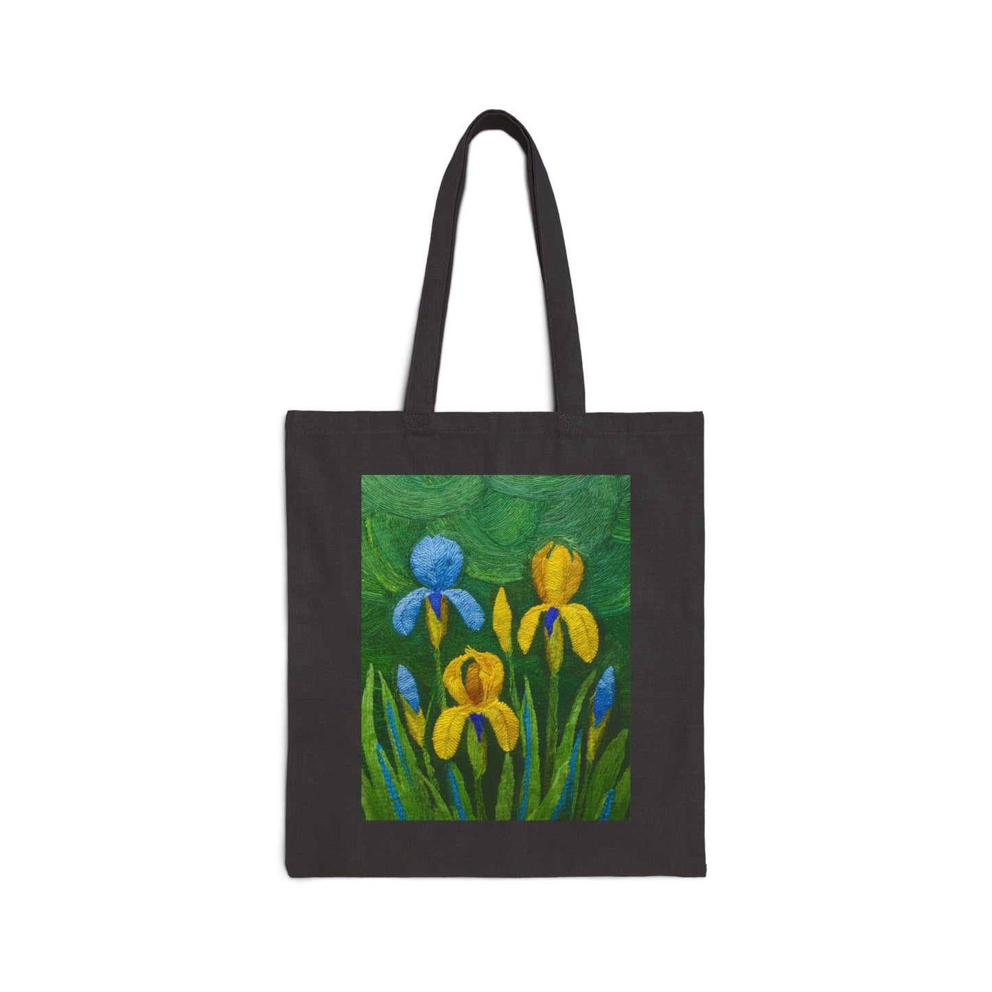 Knitted Irises Print Unisex Shopping Travel Regular Cotton Canvas Tote Bag