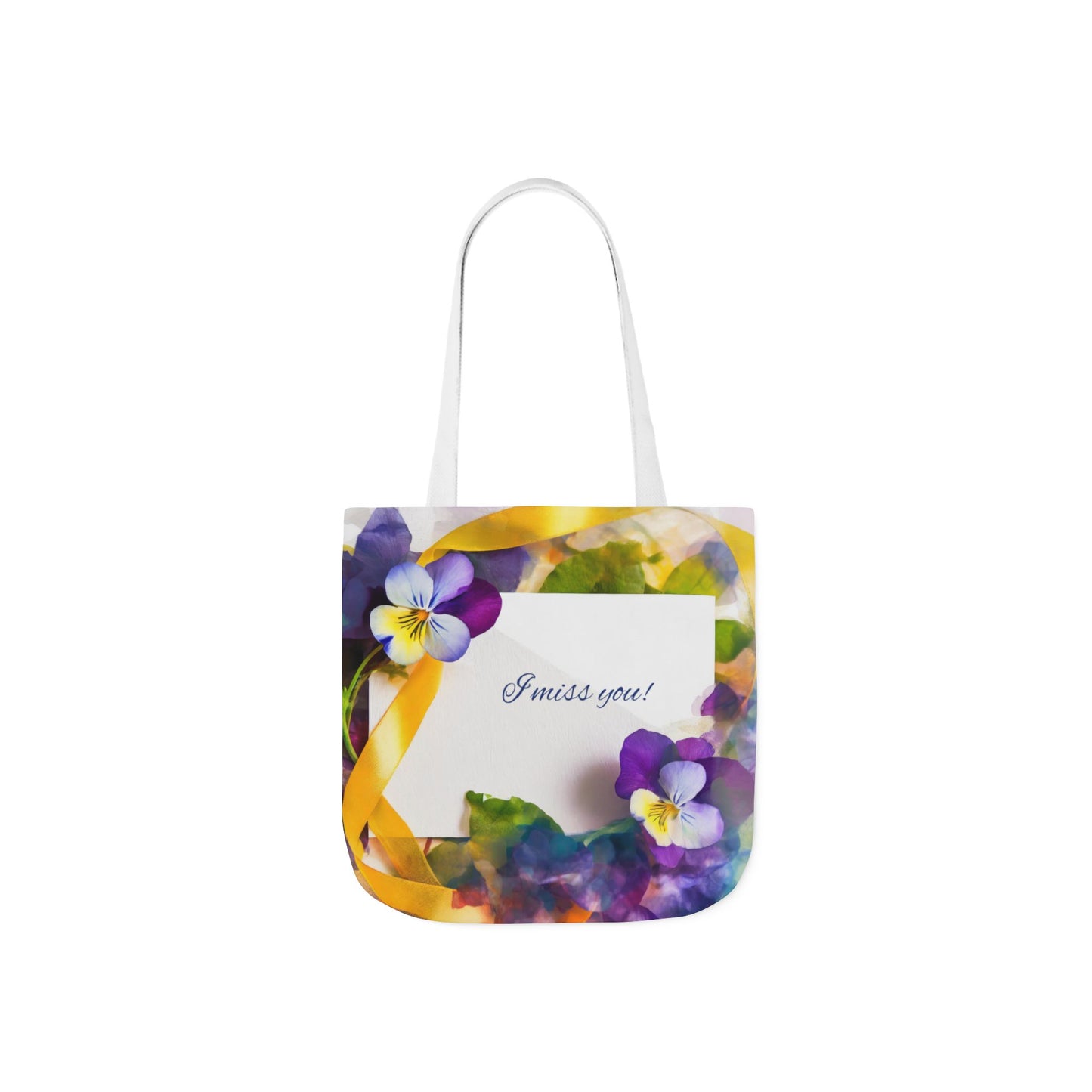 Floral Canvas Tote Bag: Pansies & 'I Miss You' Note