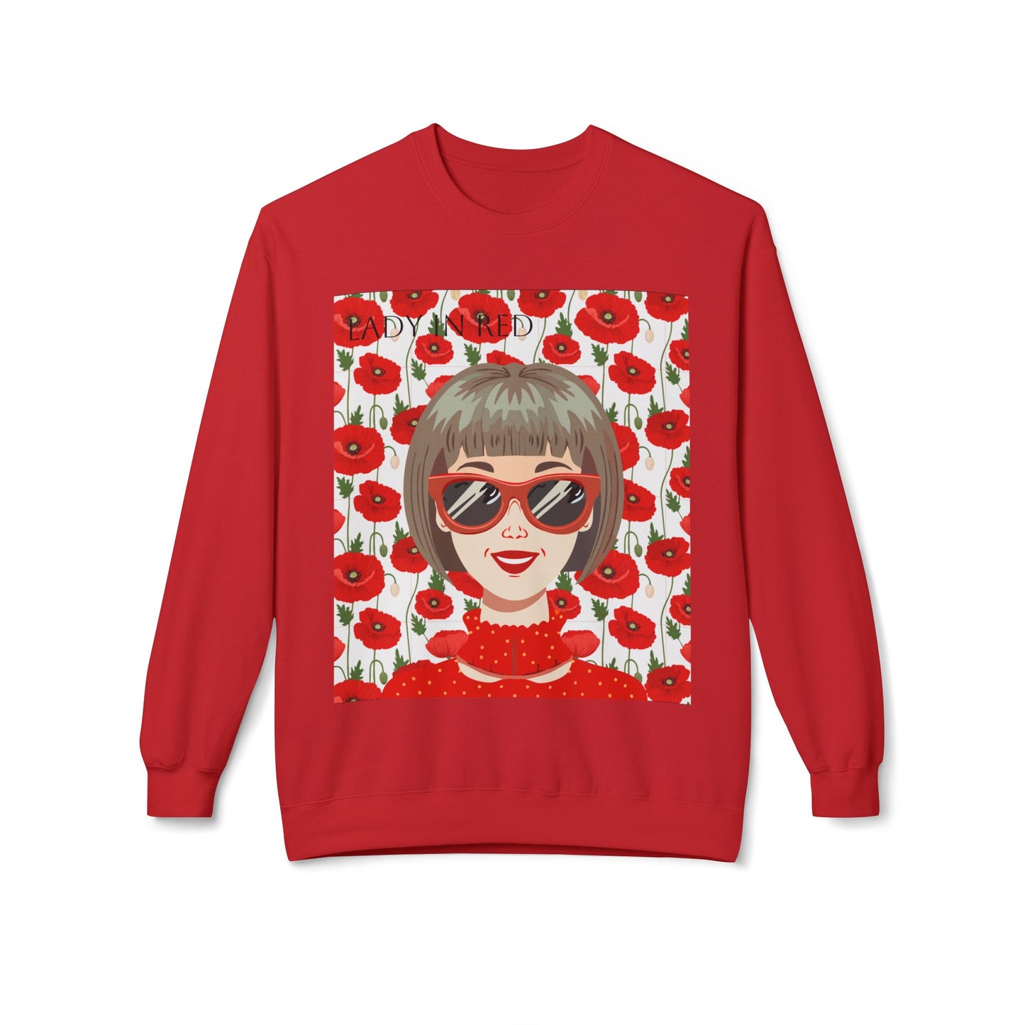 The Lady In Red Unisex Chic Midweight Softstyle Fleece Crewneck Sweatshirt