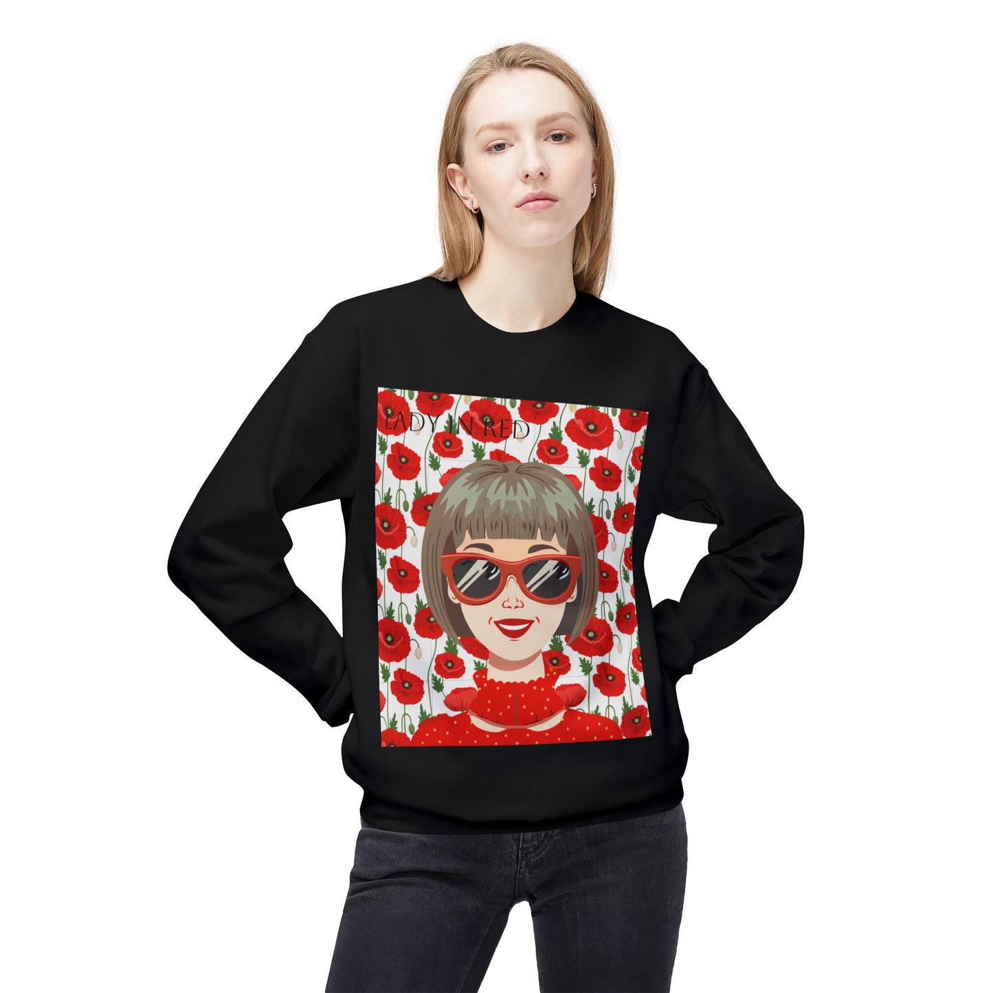 The Lady In Red Unisex Chic Midweight Softstyle Fleece Crewneck Sweatshirt