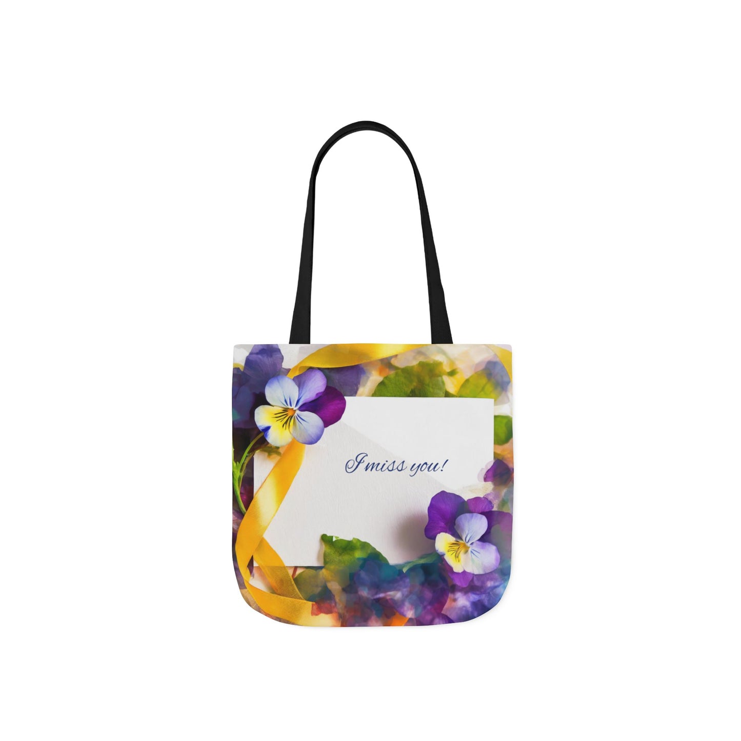 Floral Canvas Tote Bag: Pansies & 'I Miss You' Note