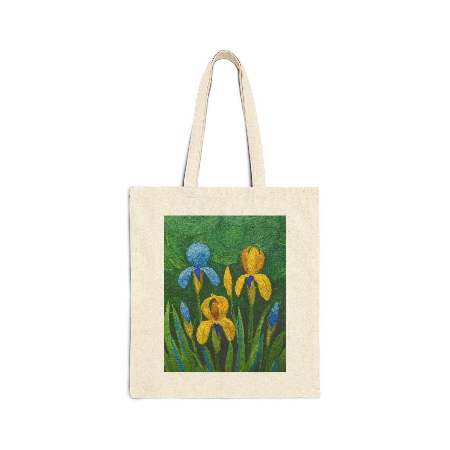 Knitted Irises Print Unisex Shopping Travel Regular Cotton Canvas Tote Bag