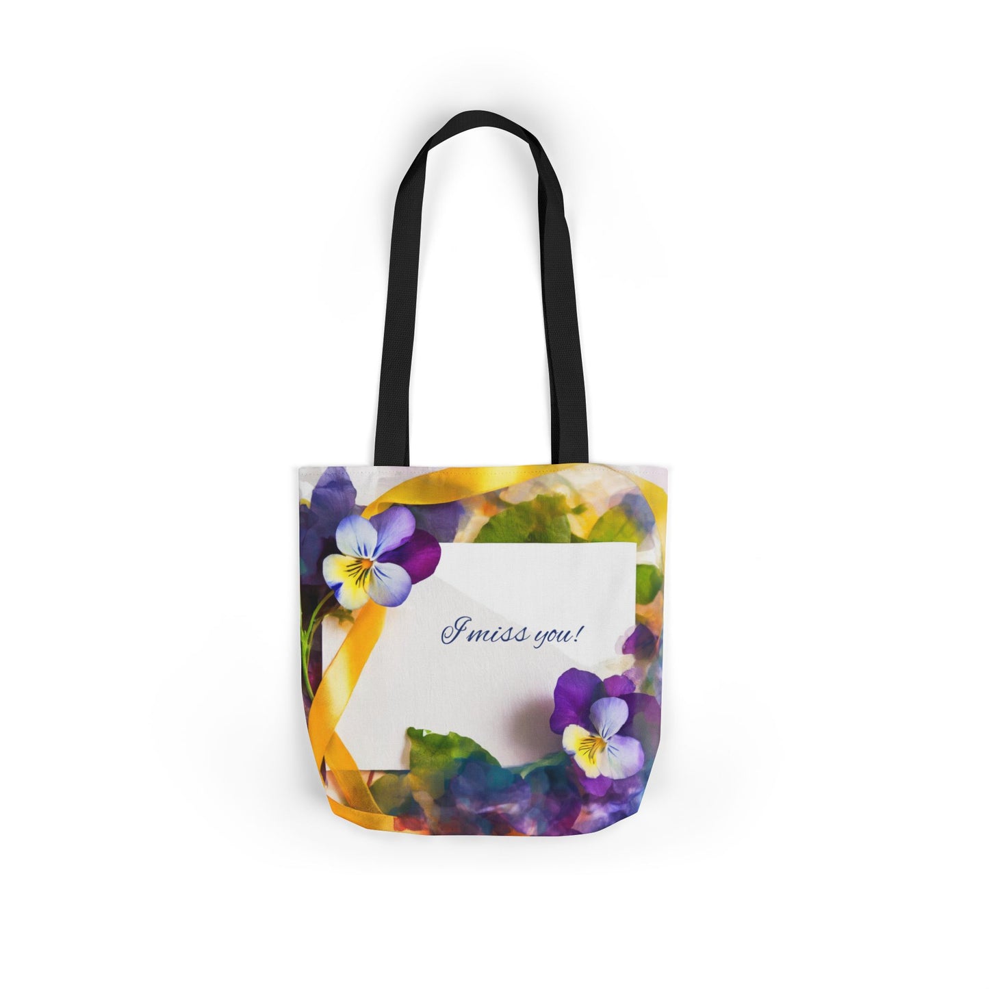 Floral Canvas Tote Bag: Pansies & 'I Miss You' Note