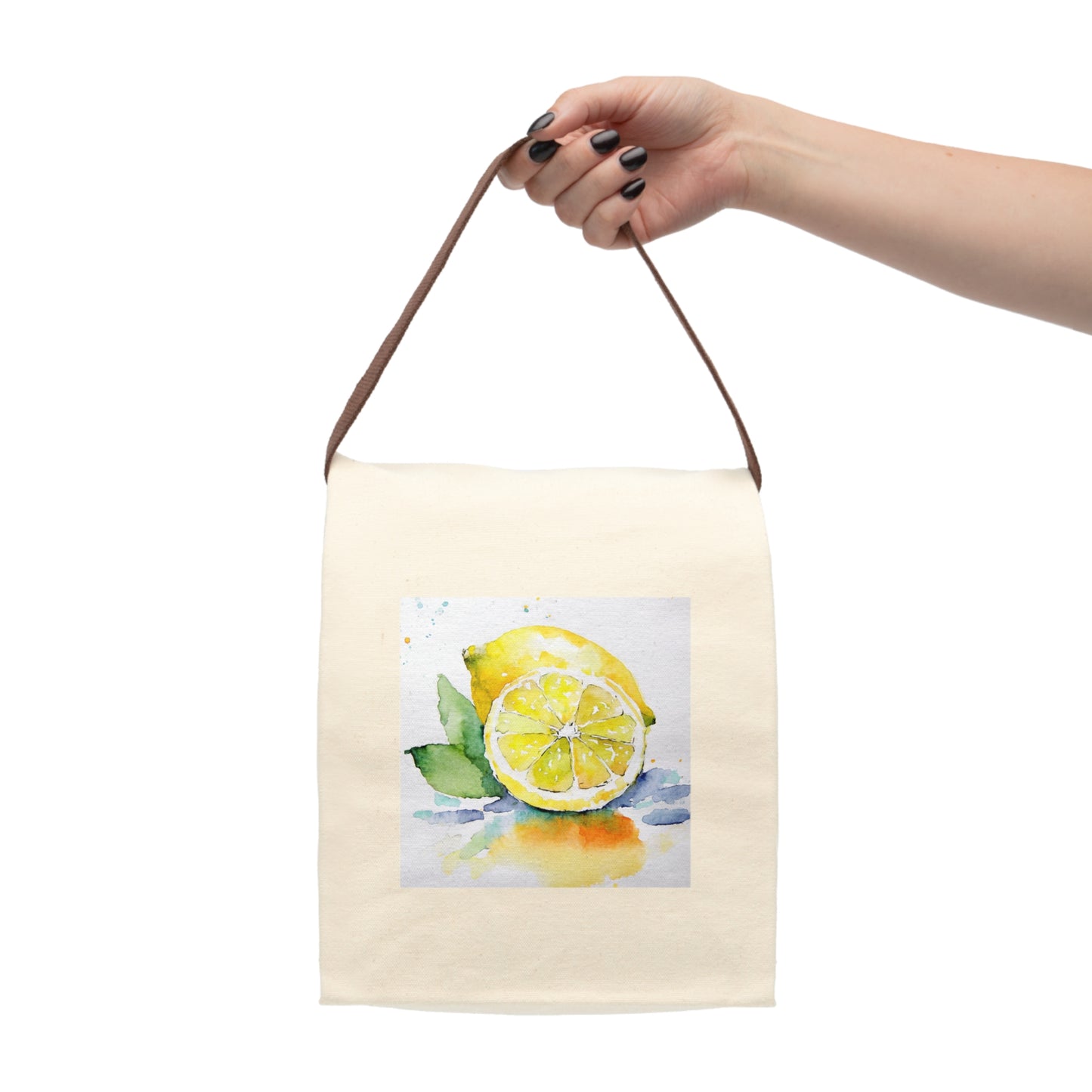 The Lemon Print Cotton Canvas Lunch Bag With Strap