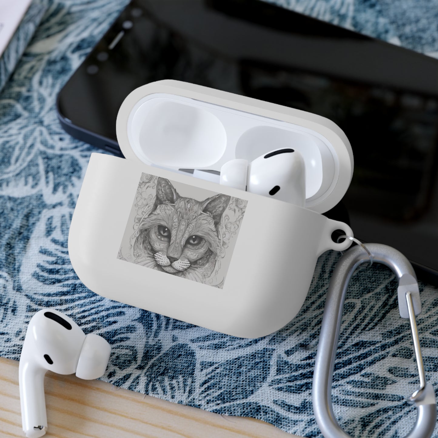 The Cat Black-and-White Print Unisex Travel AirPods and AirPods Pro Case Cover