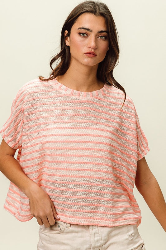 Striped Short Sleeve Round Neck T-Shirt