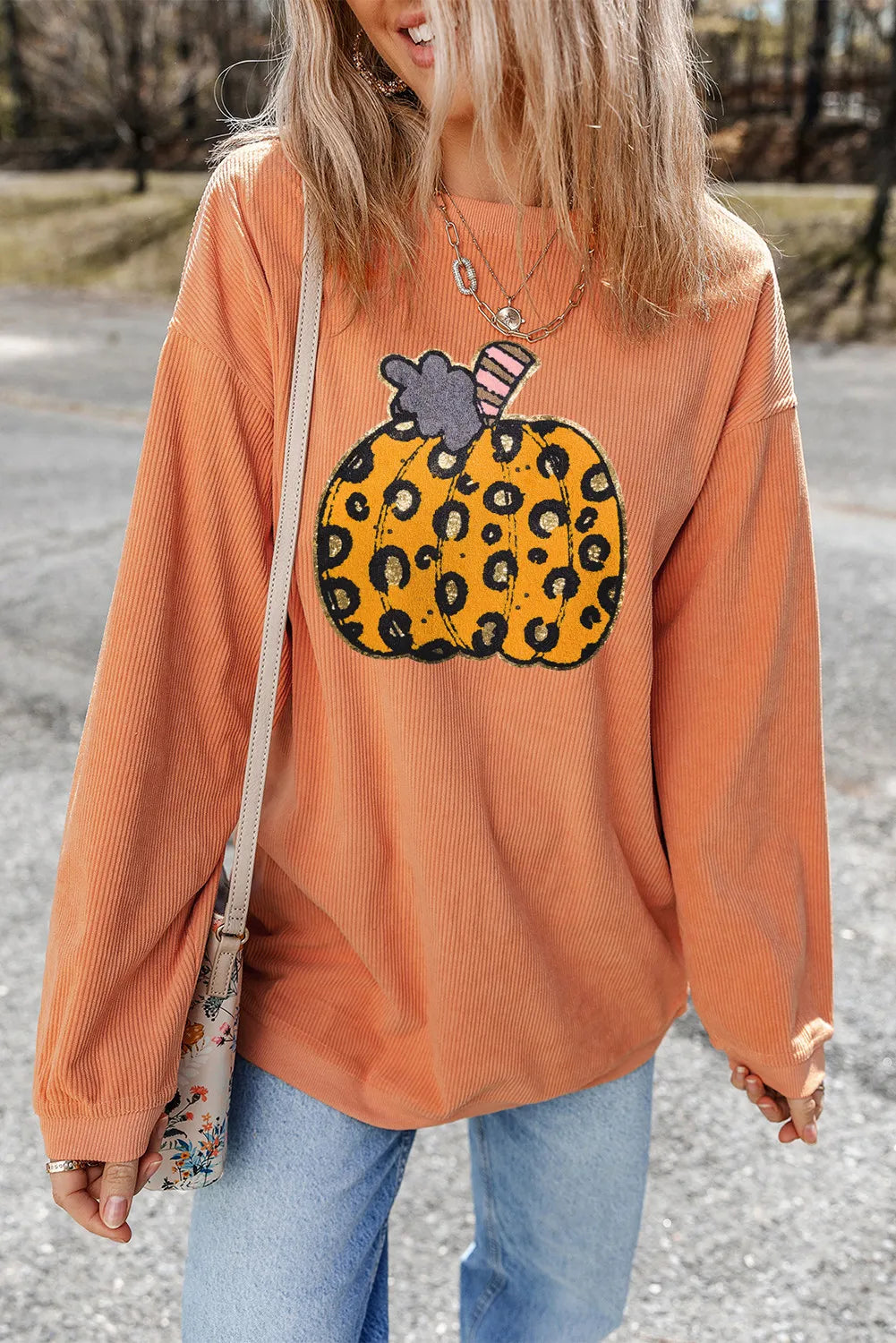 Big Pumpkin Round Neck Long Sleeve Sweatshirt