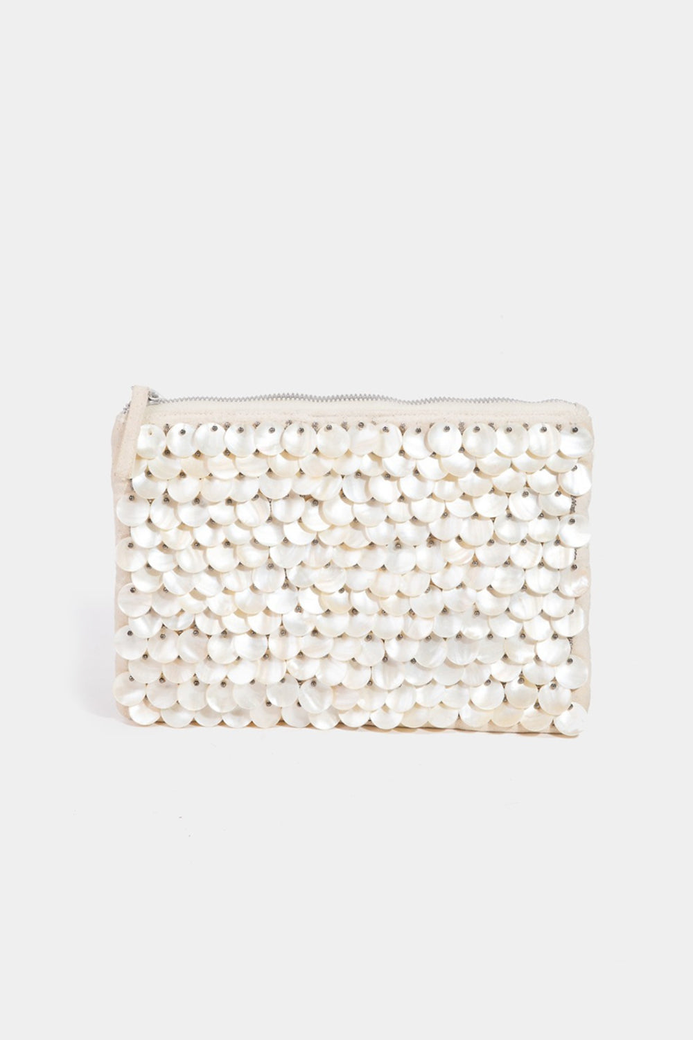 Fame Chic Mother Of Pearl Disc Beaded Rectangle Bag