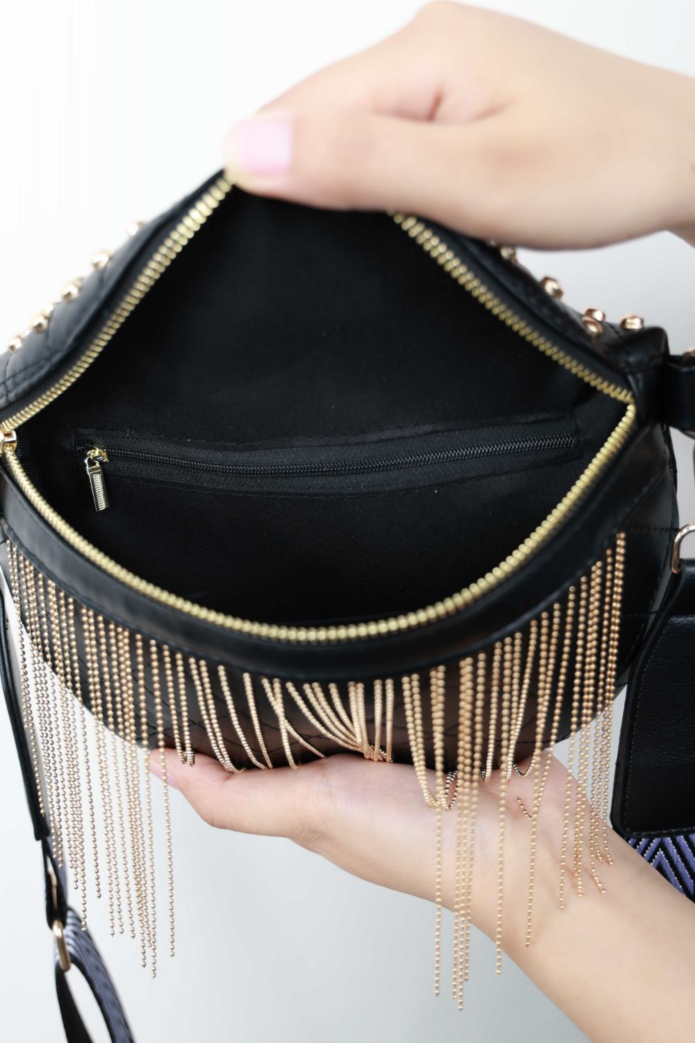 PU Leather Chic Studded Sling Bag with Fringes