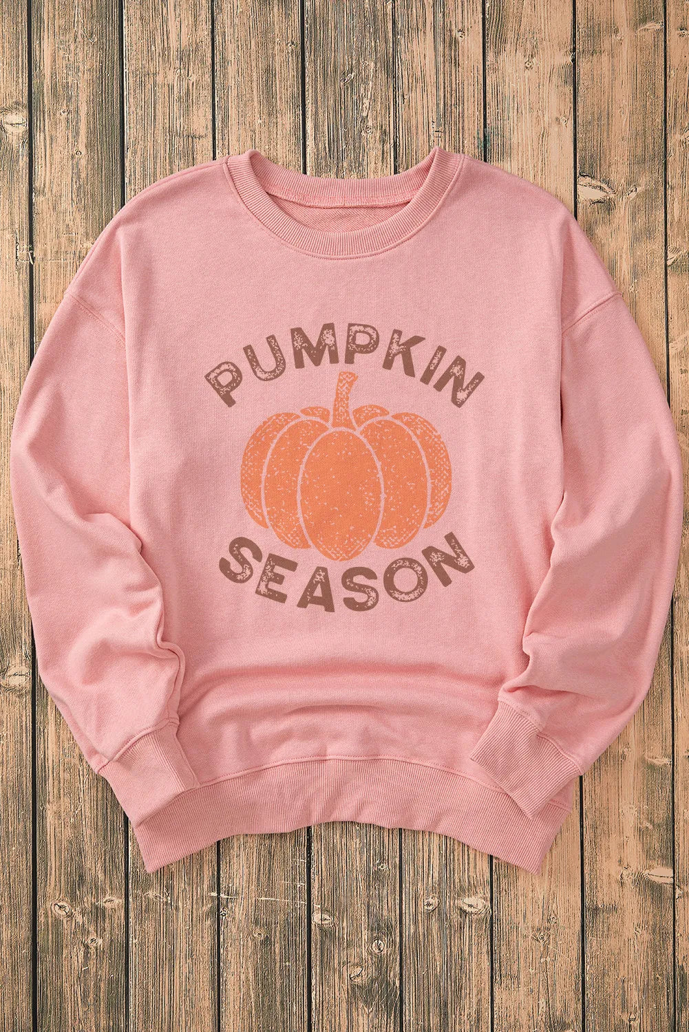 Pumpkin Season Pink Graphic Round Neck Long Sleeve Sweatshirt