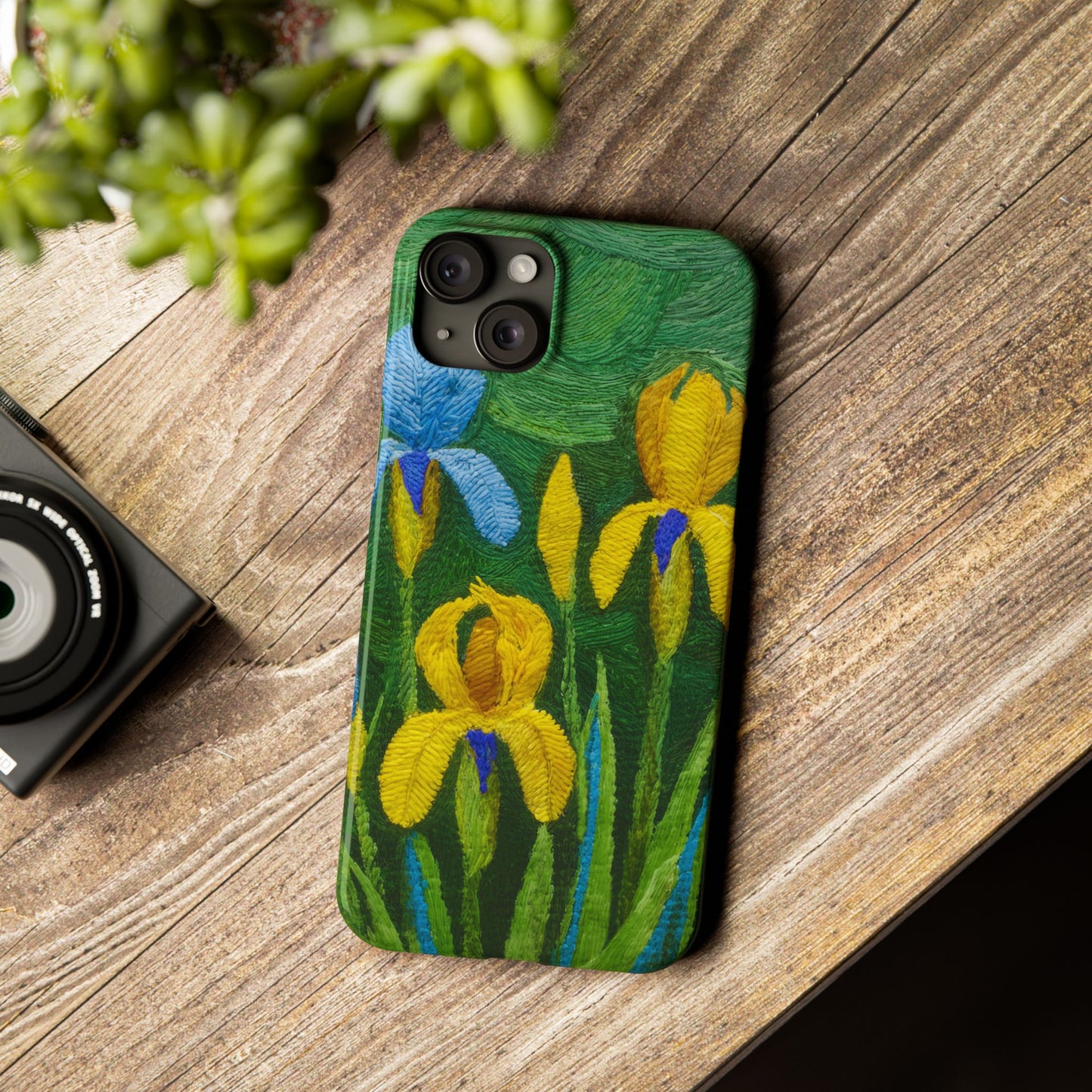 Knitted Irises Print Unisex Travel Slim Phone Cases