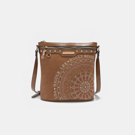 Nicole Lee USA Nikky Metallic Stitching Embroidery Inlaid Rhinestone Crossbody Bag