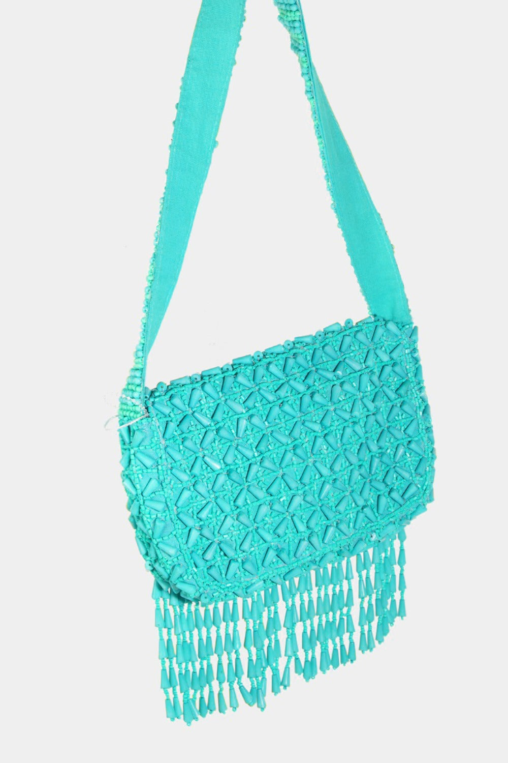 Fame Chic Beaded Fringe Rectangle Shoulder Bag