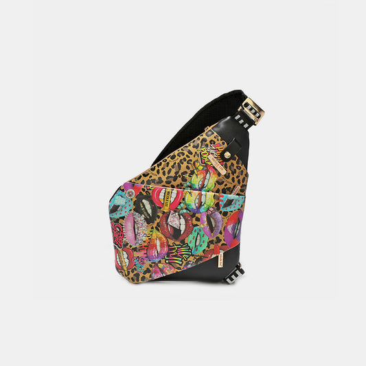 Nicole Lee USA Vegan Chic Leather Leopard & Lip Pattern Crossbody Bag