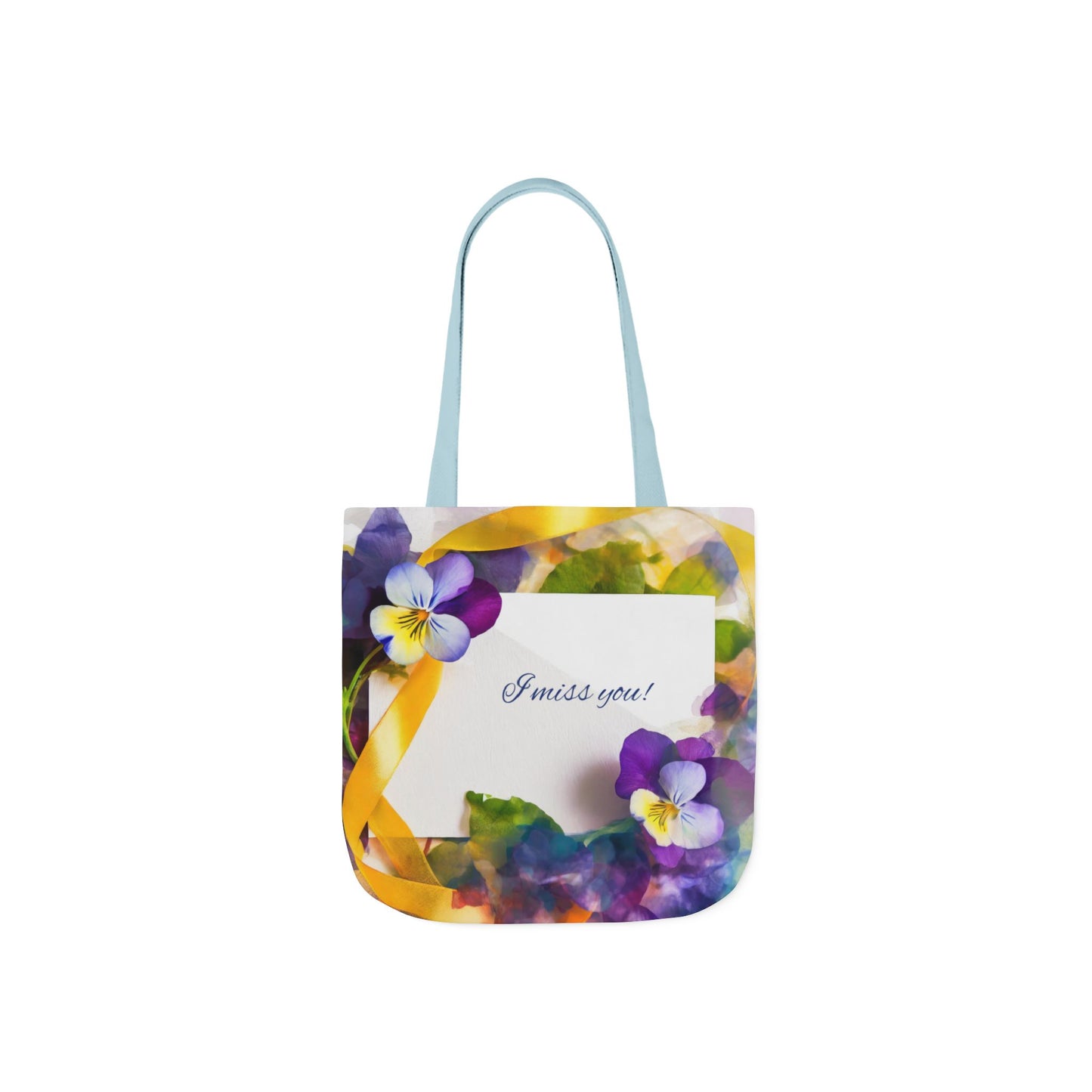 Floral Canvas Tote Bag: Pansies & 'I Miss You' Note