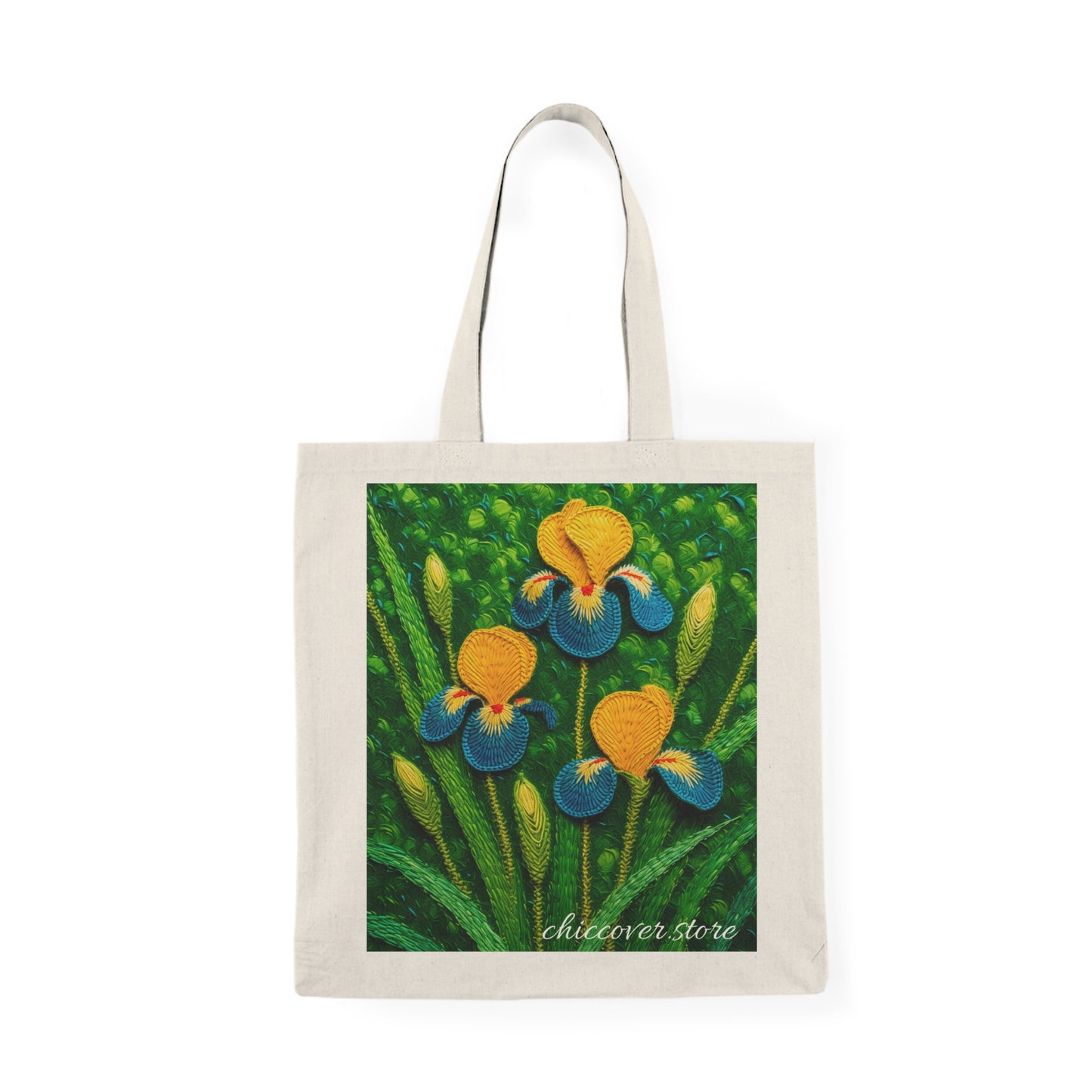 Knitted Yellow-Blue Irises Natural Tote Bag