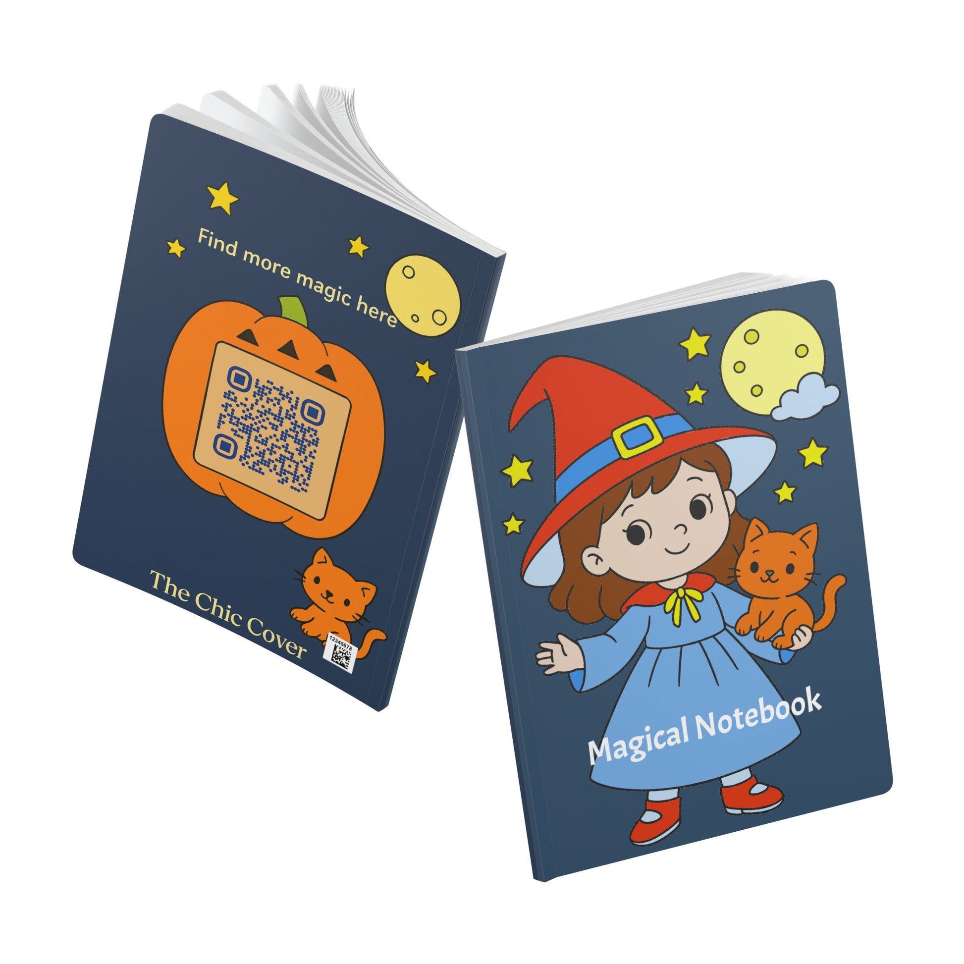 Two notebooks with Halloween-themed designs on a white background