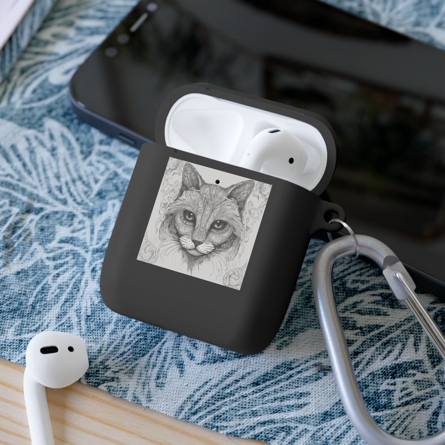 The Cat Black-and-White Print Unisex Travel AirPods and AirPods Pro Case Cover