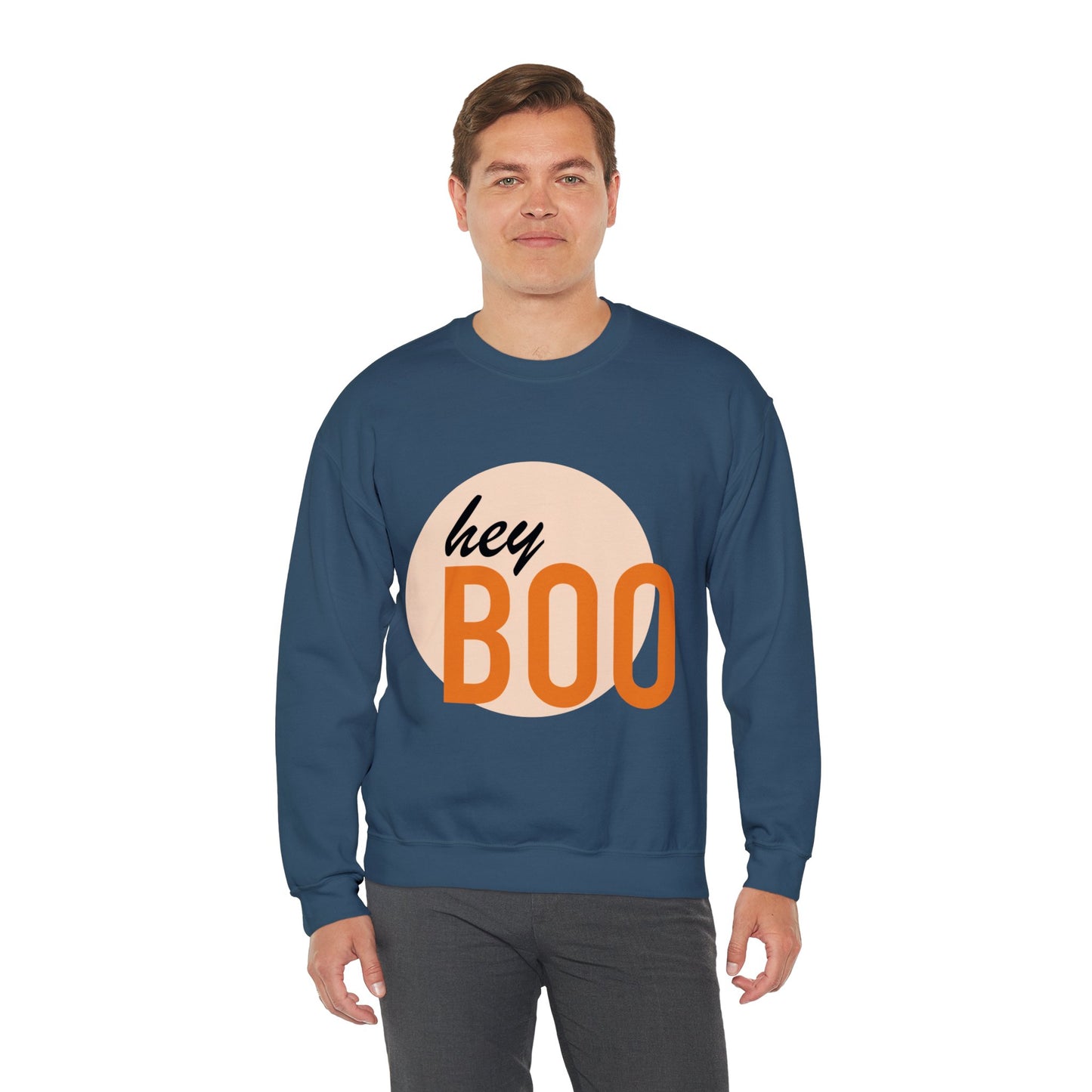 Hey Boo Halloween Print Chic Unisex Heavy Blend™ Crewneck Sweatshirt