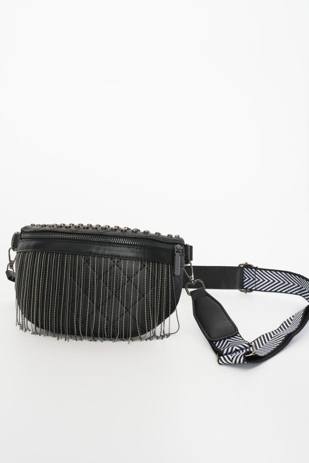 PU Leather Chic Studded Sling Bag with Fringes