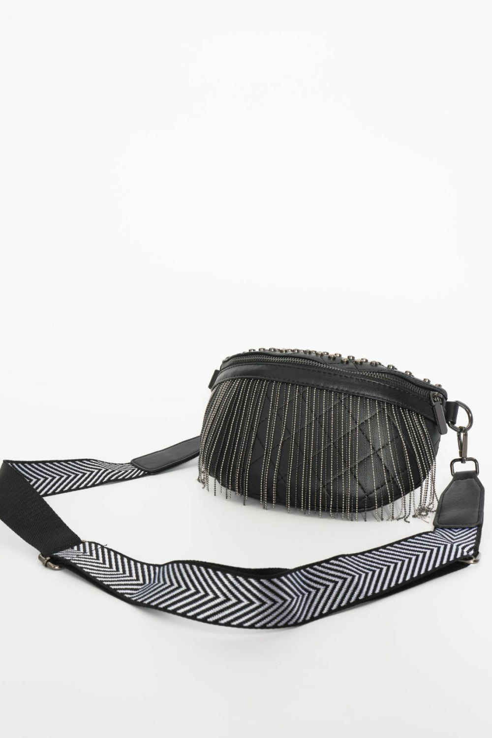 PU Leather Chic Studded Sling Bag with Fringes