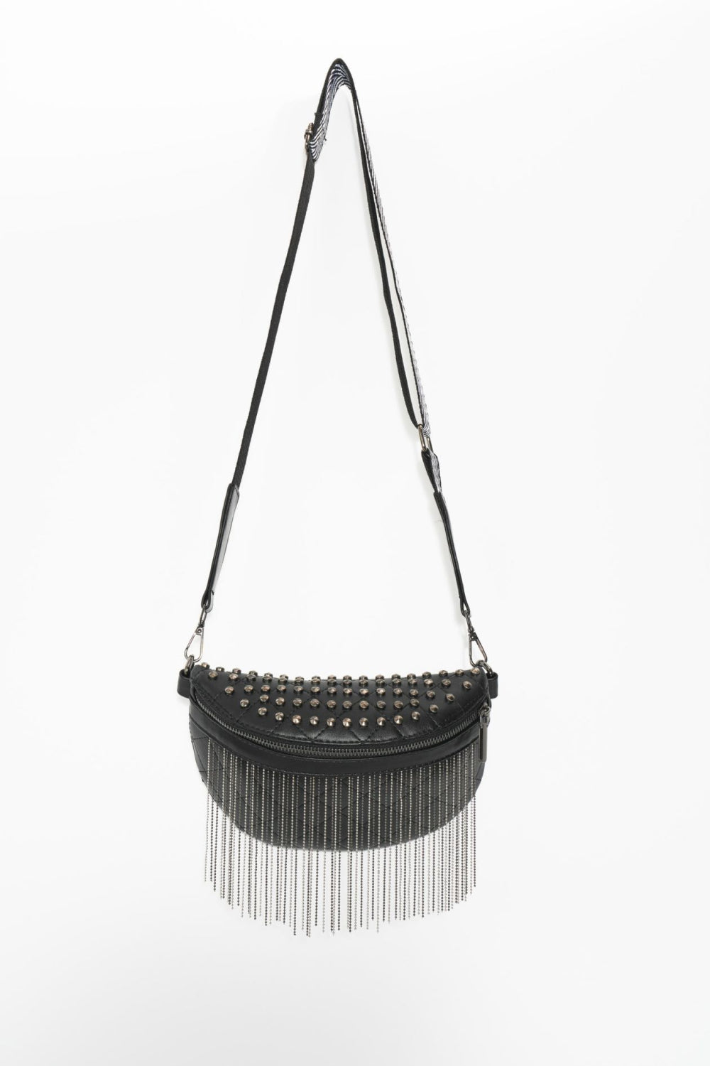 PU Leather Chic Studded Sling Bag with Fringes