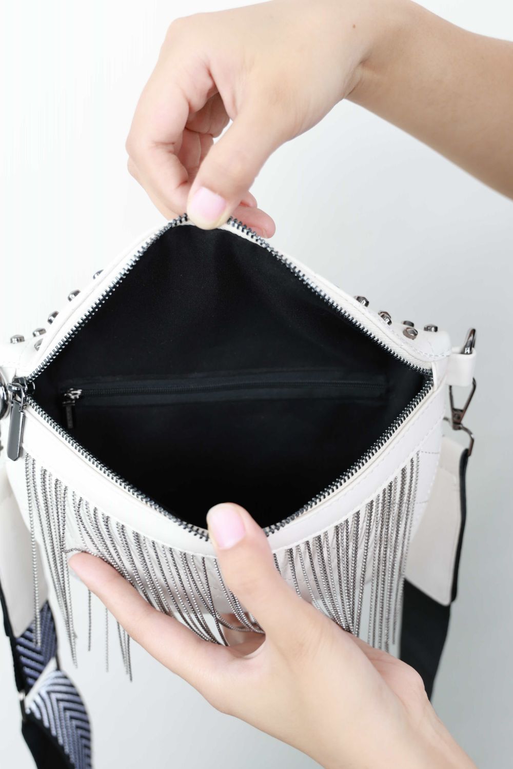 PU Leather Chic Studded Sling Bag with Fringes