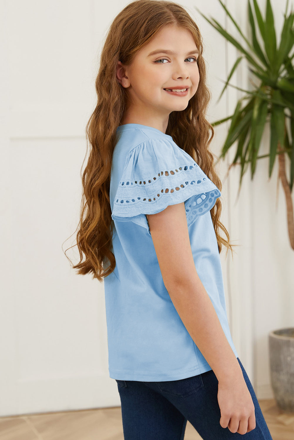 Kids Round Neck Flutter Sleeve T-Shirt