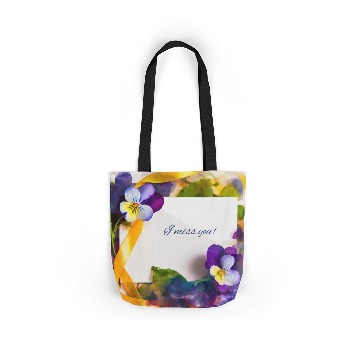 Floral Canvas Tote Bag: Pansies & 'I Miss You' Note