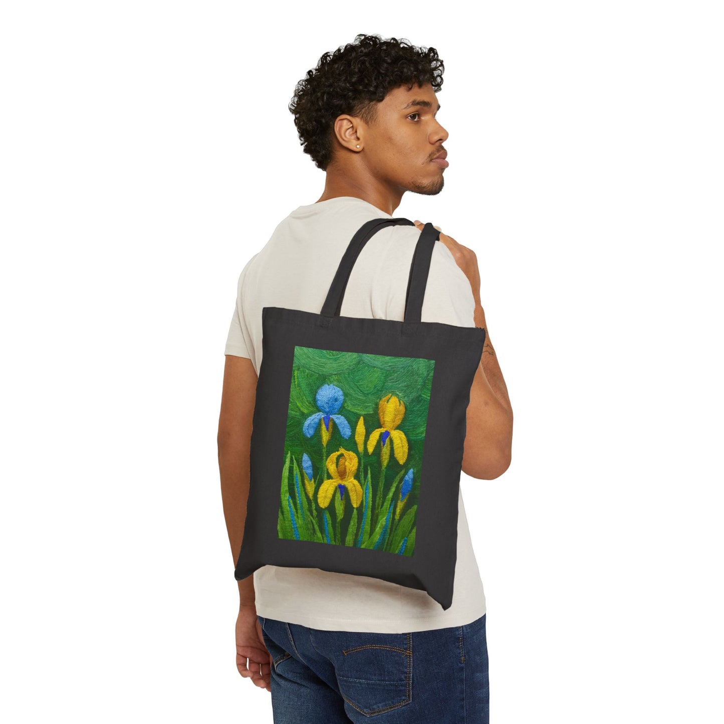 Knitted Irises Print Unisex Shopping Travel Regular Cotton Canvas Tote Bag