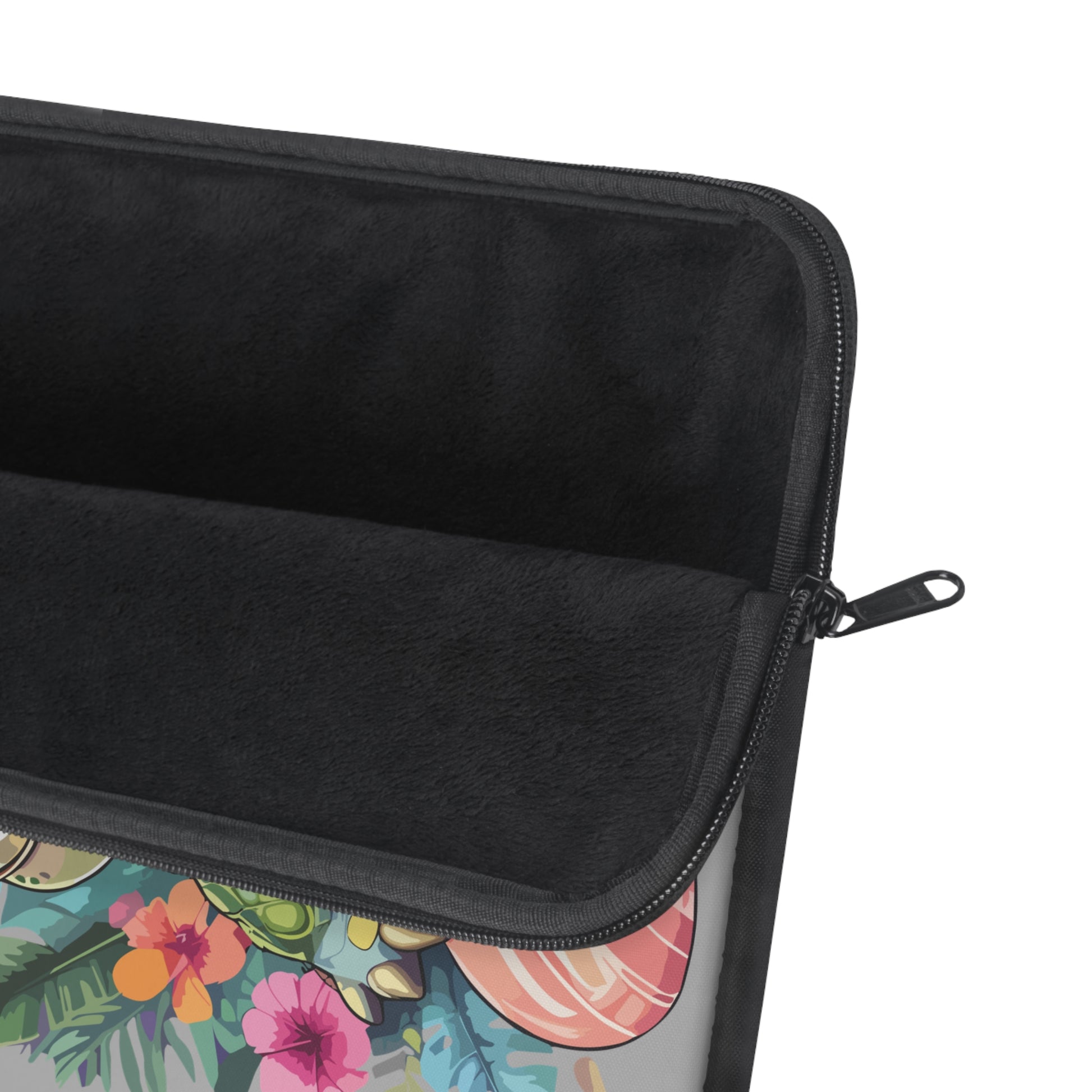 Colorful floral design on a black case with a white background