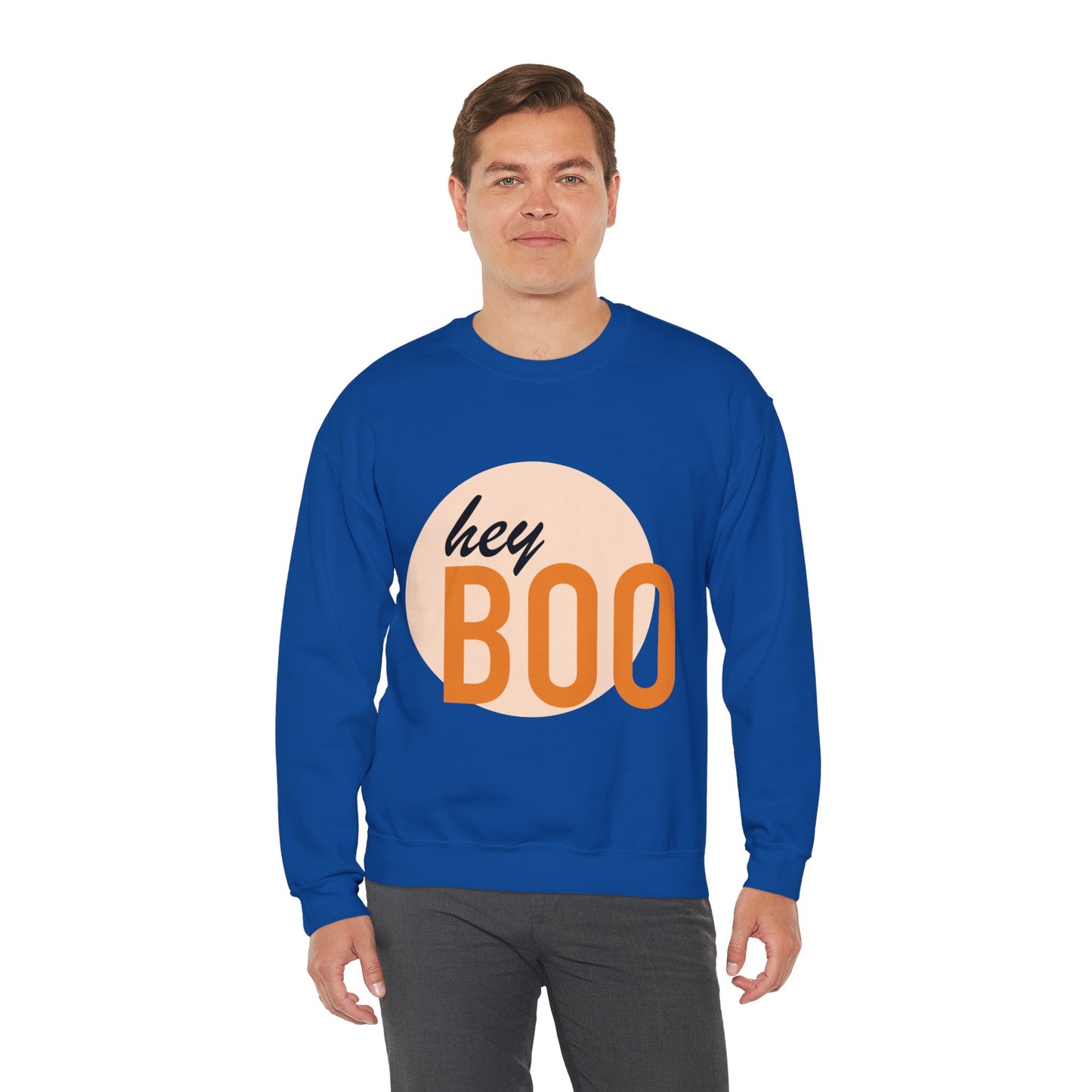 Hey Boo Halloween Print Chic Unisex Heavy Blend™ Crewneck Sweatshirt